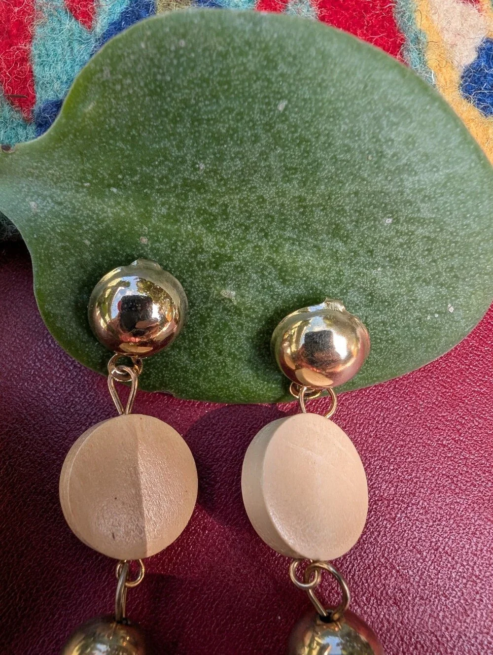 Wood and Gold Drop Earrings - Brown and Gold Chunky Earrings